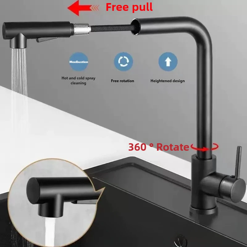 

Pull Out Kitchen Sink Faucet Flexible 2 Modes Stream & Sprayer Nozzle Faucets Stainless Steel Hot Cold Wate Mixer Tap Deck