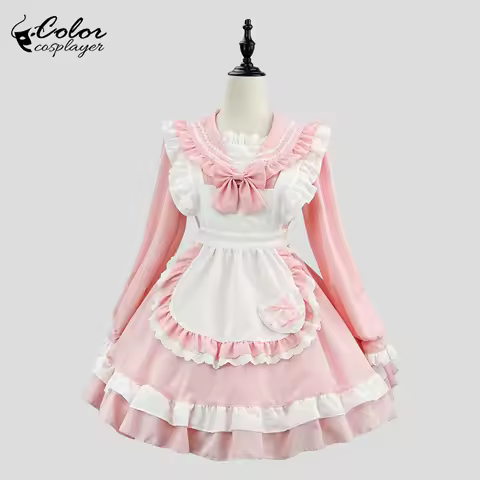 Color Cosplayer Anime Maid Cosplay Costume Pink Lolita Dress with Apron Japanese Anime Student Uniform Carnival Clothing