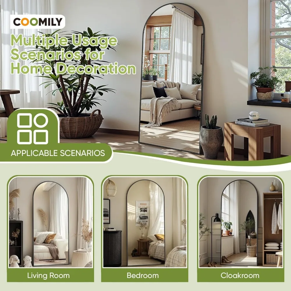 مرآة قائمة مقوسة كاملة الطول مقاس 68 × 26 بوصة لغرفة النوم وغرفة المعيشة وصالة الألعاب الرياضية والنوم - مرآة أرضية أنيقة مقاومة للكسر