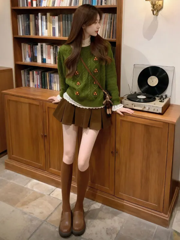 

Шикарный вязаный свитер с круглым вырезом, нежный и красивый, модный винтажный топ для женщин, маленький размер, с длинными рукавами, на зиму