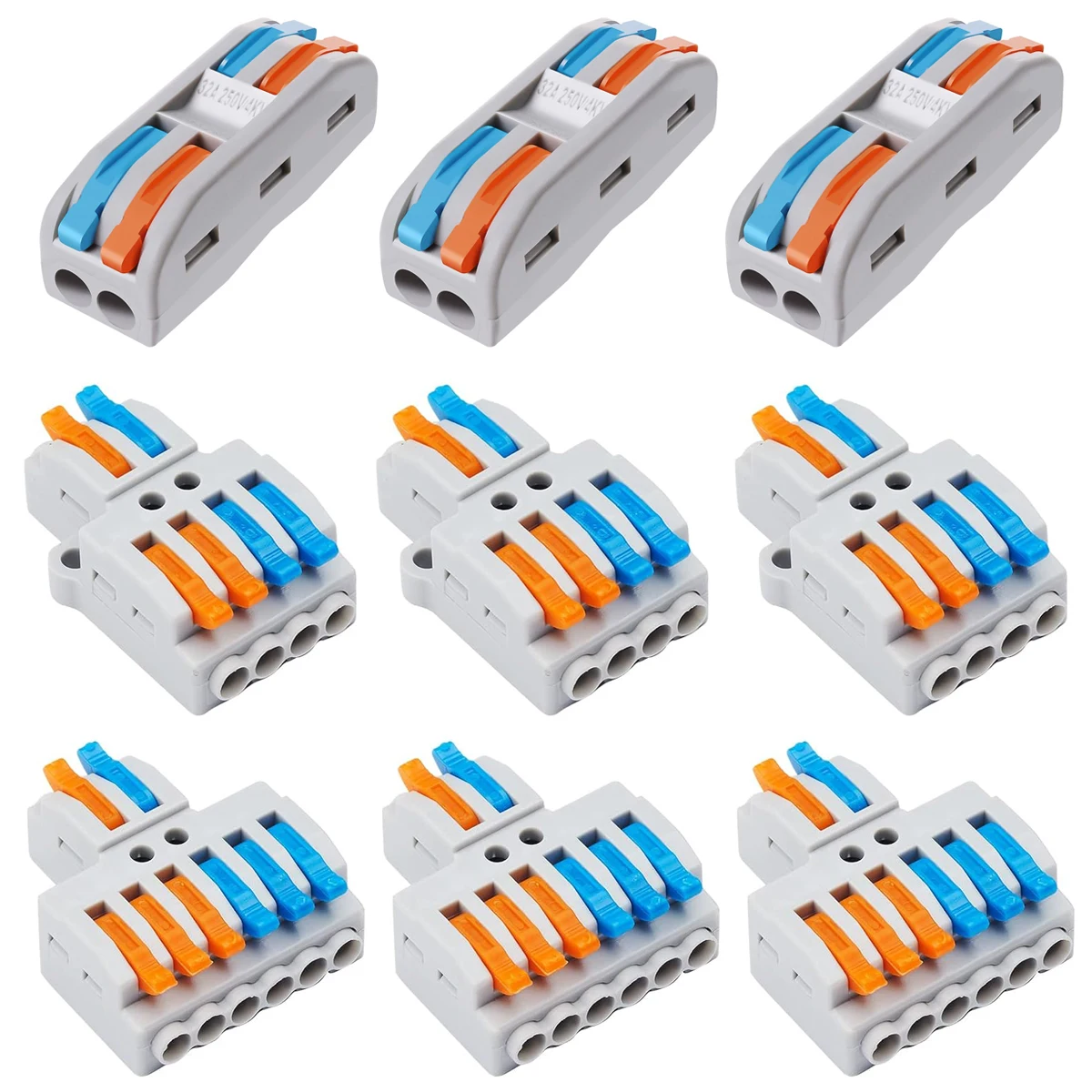 9pcs Compact Splicing Wire Connectors Assortment Pack Lever Connector Kit, Quick Wiring Connector for AWG 28-12