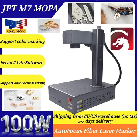 Air-Cooling 100W Auto-Focus JPT MOPA M7 Fiber Laser Deep Engraving Fiber Laser Engraver for All Metals Cutting Jewelry Lightburn