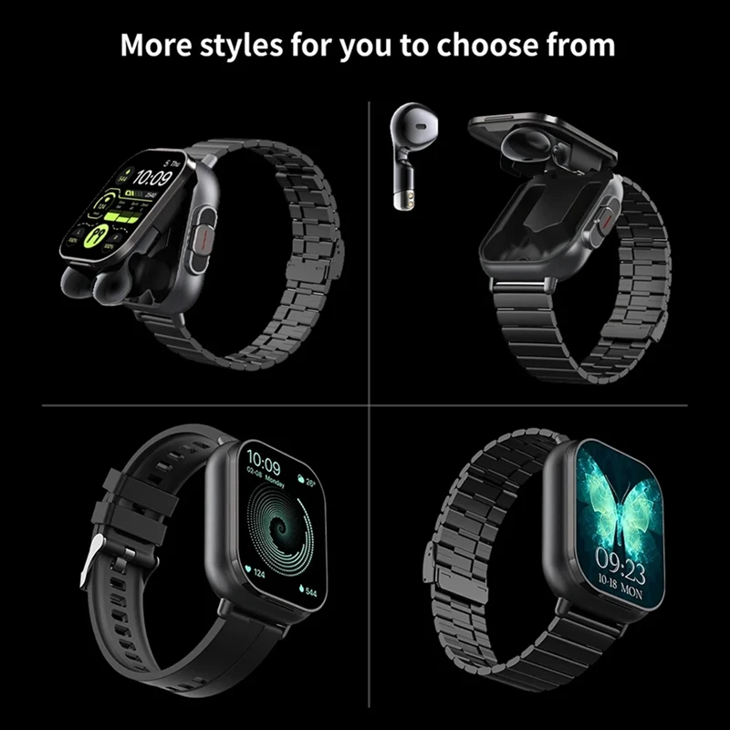 2 In 1 Wireless Bluetooth Smart Watch TWS Noise Cancelling Wristwatch With Earbud Heart Rate NFC Health Monitoring