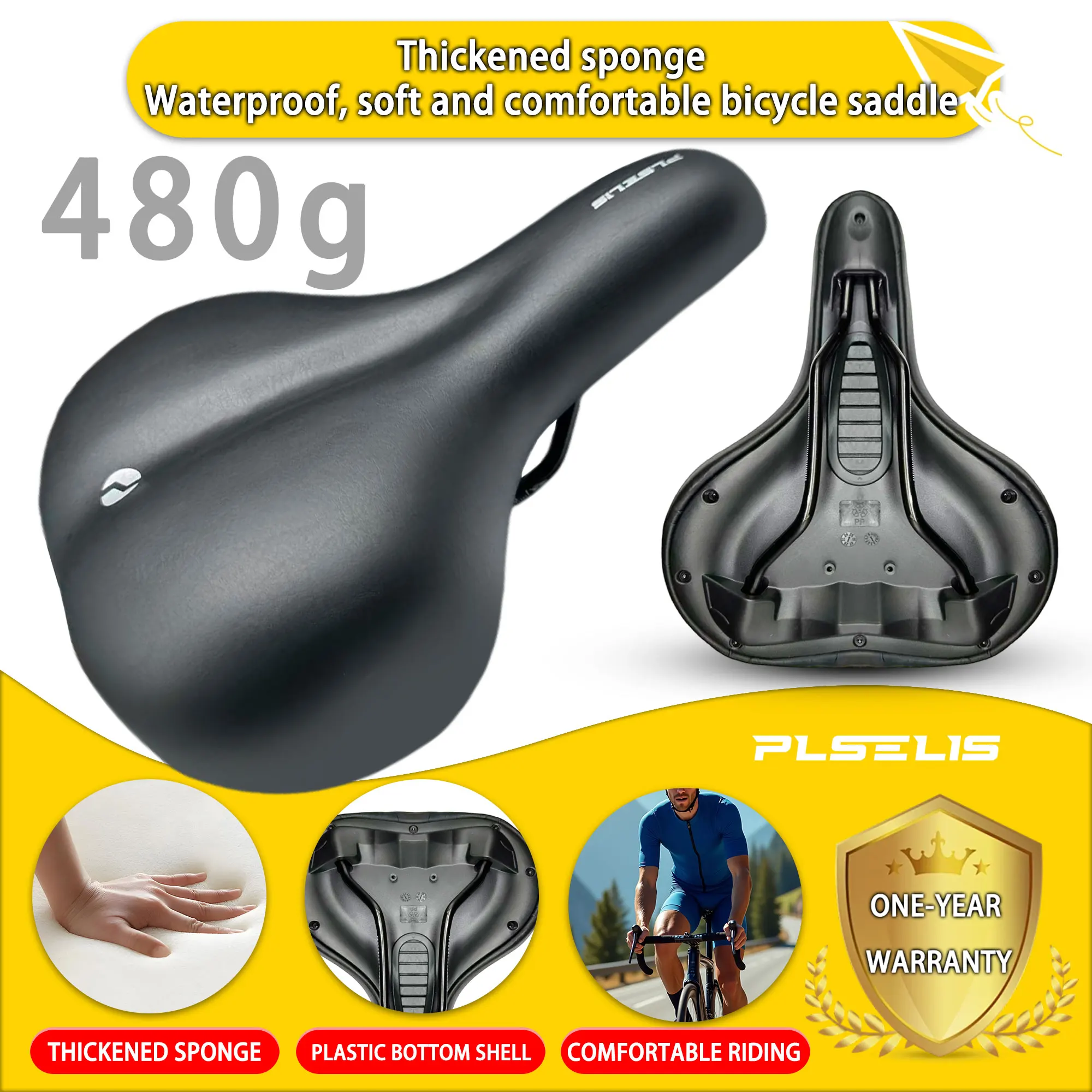 Plselis dicker, weicher Schwamm-Rennradsitz, wasserdichter, leichter Fahrradsitz, Fahrradsattel-Reitausrüstung mit einem Gewicht von 480 g.