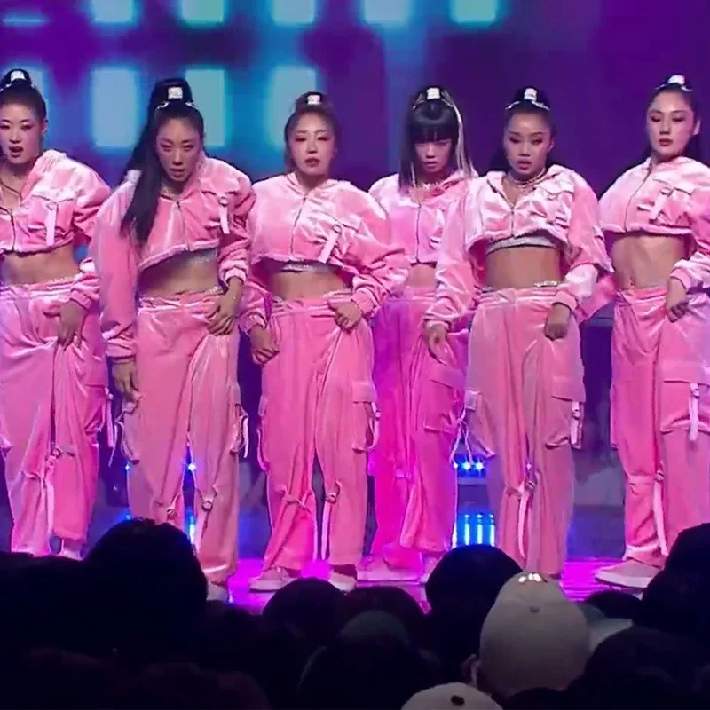 

Pink Sewatshirt Pants Women Group Kpop Stage Outfit Jazz Dancer Costume Female Dj Party Dance Clothing