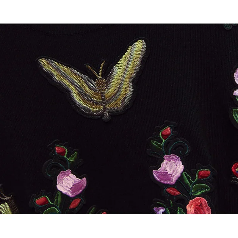 

Vintage Flower Butterfly Embroidery Women Knitted Tracksuit Outfits Black Long Sleeve Pullover Long Pants Set Casual Sports Suit