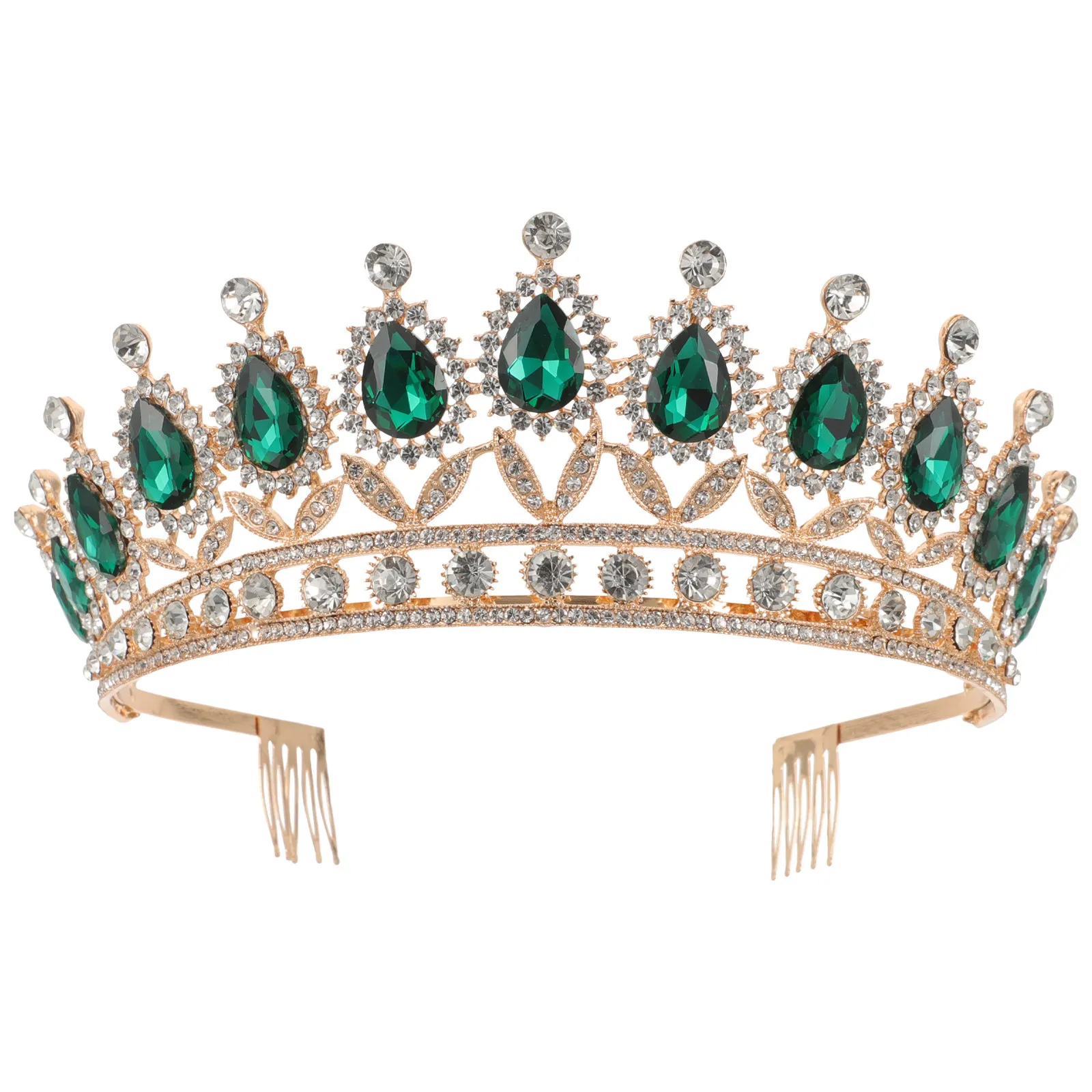 1Pcs Green Crystal For Bridal Wedding Fall Wedding Rhinestone Headdress Alloy Headpiece Elegant Accessory