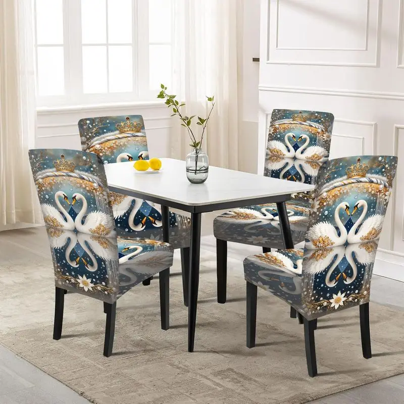 

Чехол для стула Parsons с 2D-принтом, белый с узором в виде лебедя, для ресторанов, можно стирать, подходит для семей, отелей, банкетов.