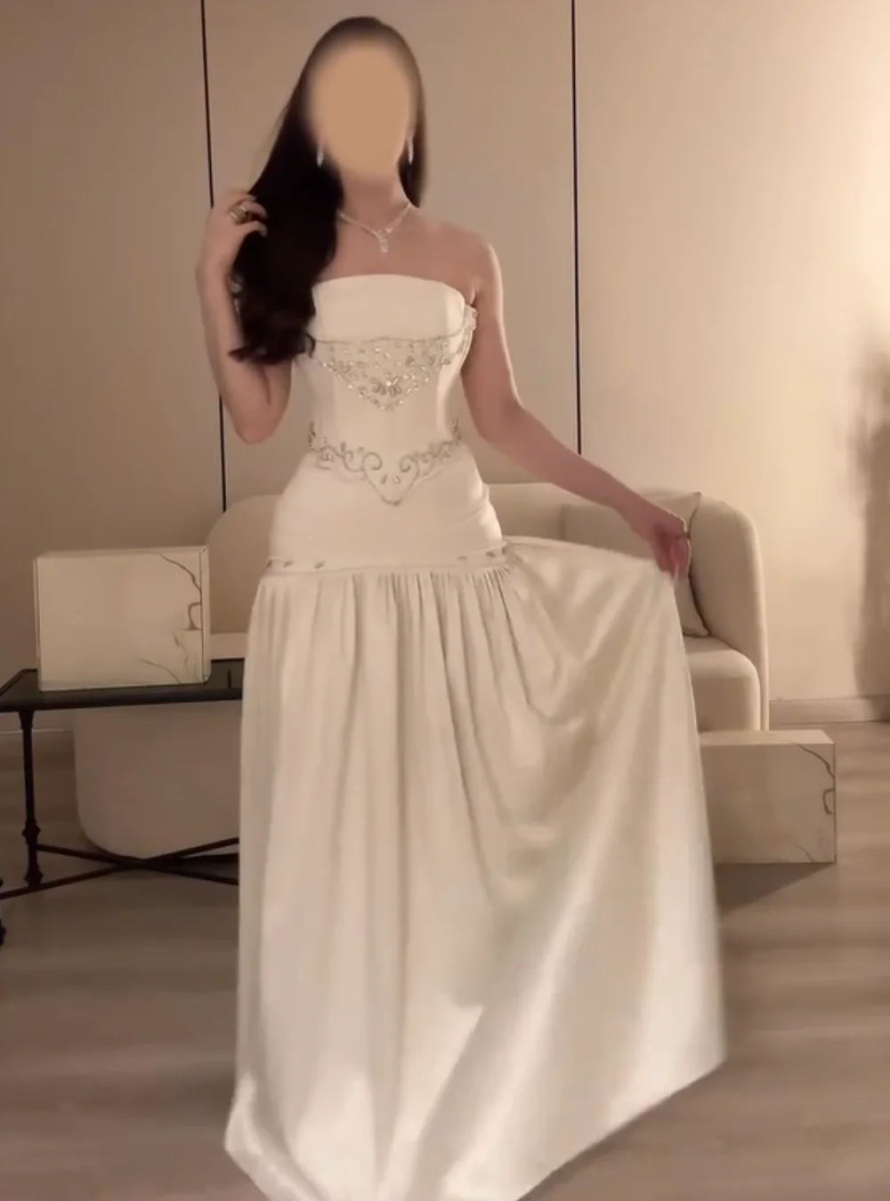 Customized Matching Charmeuse Sequined Pattern A-line Strapless Long Dresses Bespoke Occasion Celebrity Elegant