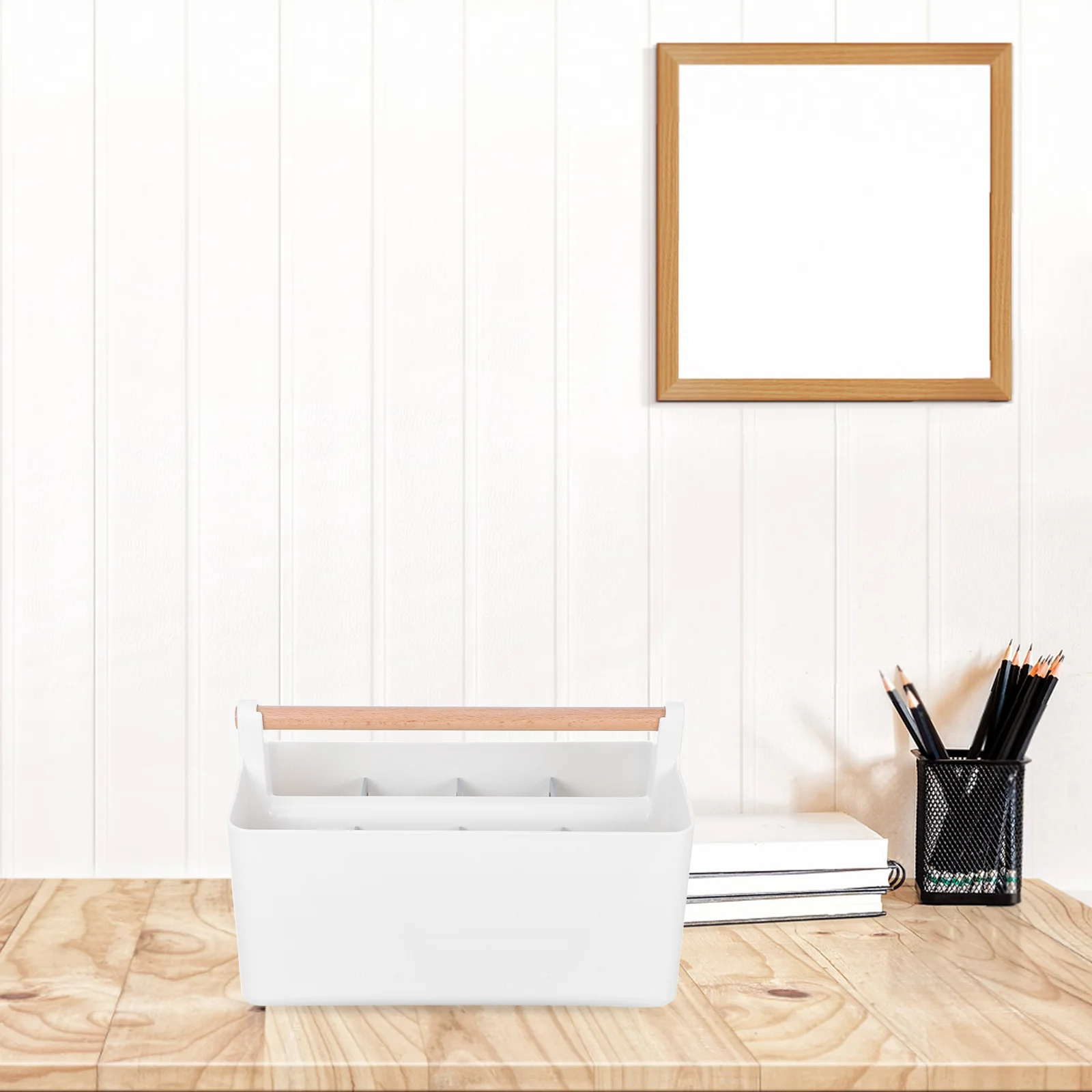 

1 Large Portable Craft Organizer Handle Adjustable Dividers Makeup Brushes Pens Art Supplies Storage Basket Travel Vanity Caddy