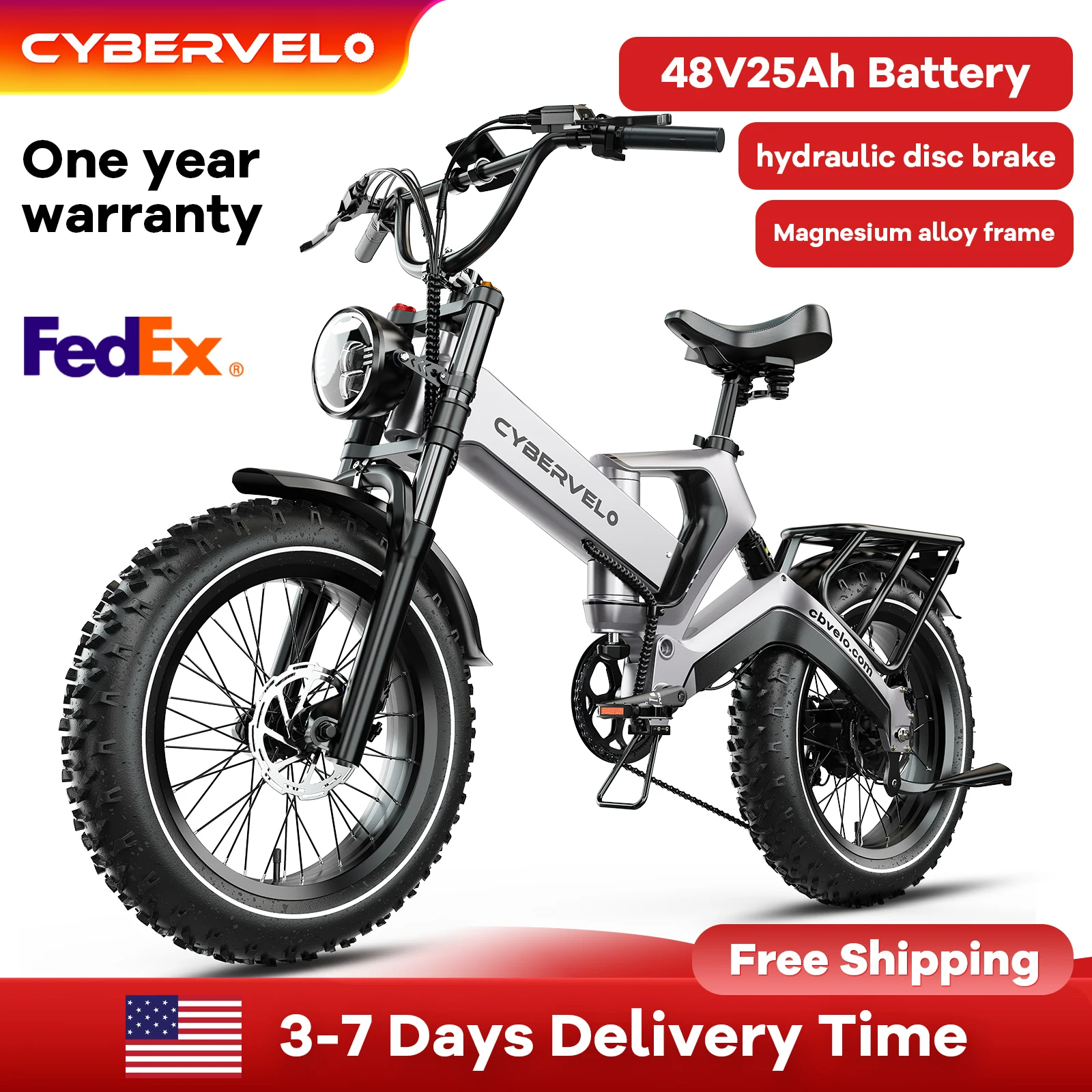 

Электровелосипед Cybervelo 20 дюймов с толстыми шинами, складной, со встроенным водонепроницаемым аккумулятором 25 Ач, 48В 2000Вт пиковая мощность, 8-скоростная трансмиссия, для любых дорог, для взрослых EK6