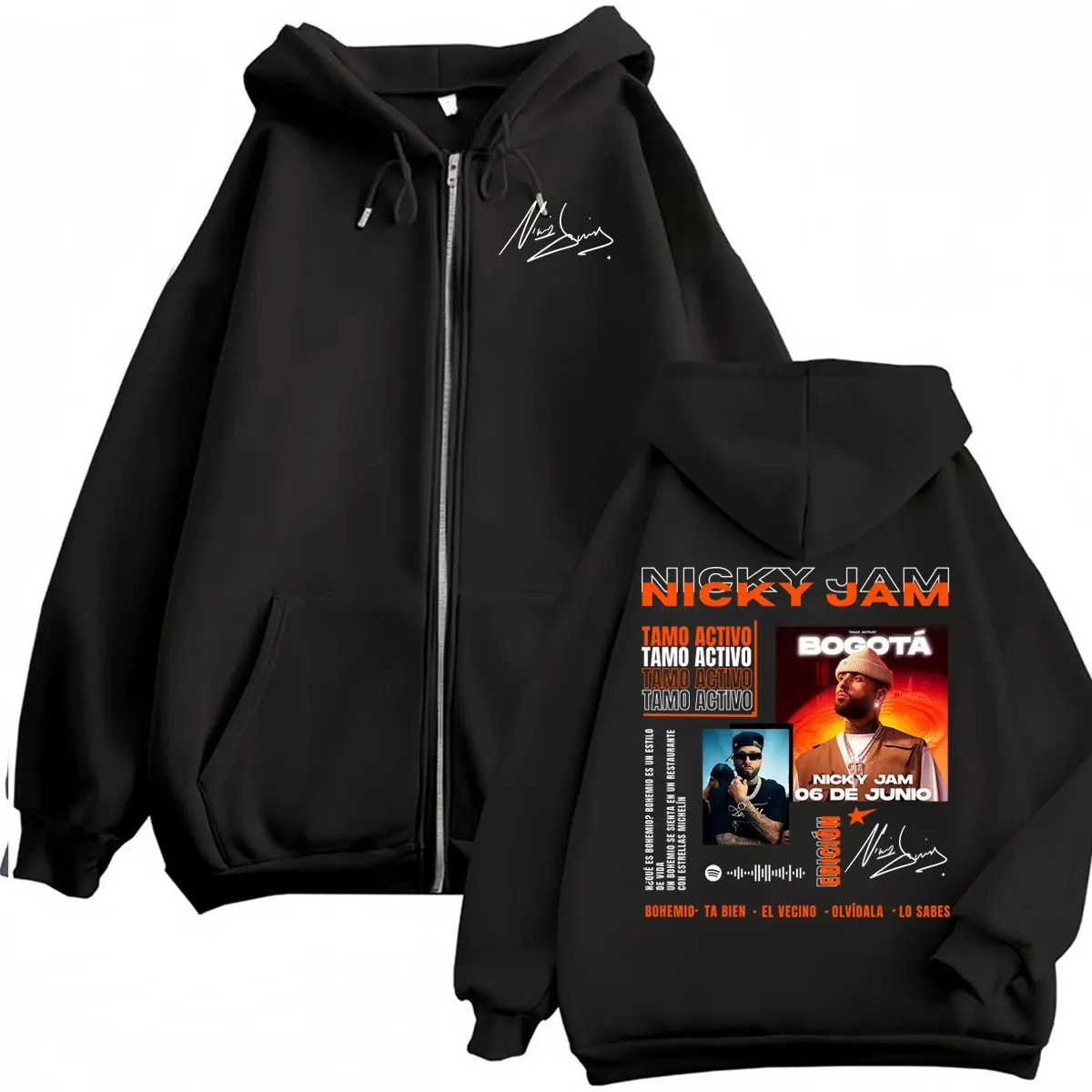Nicky Jam 2026 Novo Álbum: Moletons com Zíper Masculinos e Femininos, Jaqueta Gótica Harajuku, Moletom Casual de Lã com Zíper, Casacos e Pulôveres