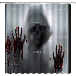 Horror Bloody Hands Shower Curtain Help Me Halloween Weird Silhouette Skull Shadow Scary Ghost House Bathroom Decor