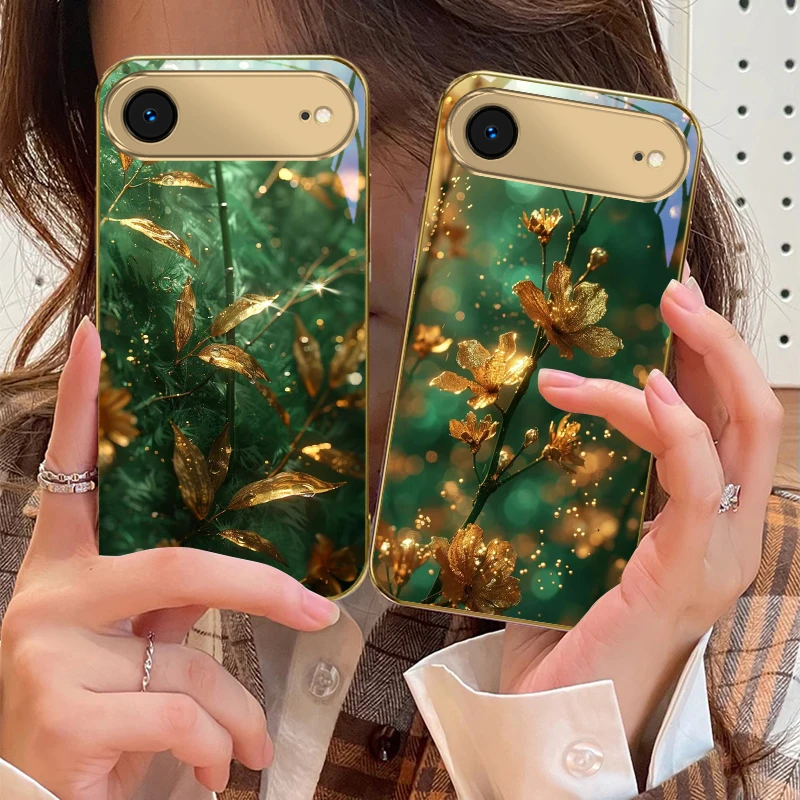 

Bronze golden leaves For IPhone 17Pro Max 16 17 Pro oMax 15 Pro 14 13 Plus 12Mini 11ProMax XR 16E Air Golden glass phone case