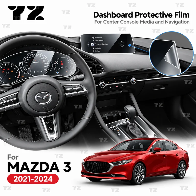 YZ Transparent TPU Dashboard Protective Film For Mazda 3 2021-2024 Center Console Media and Navigation Anti-Scratch Interior