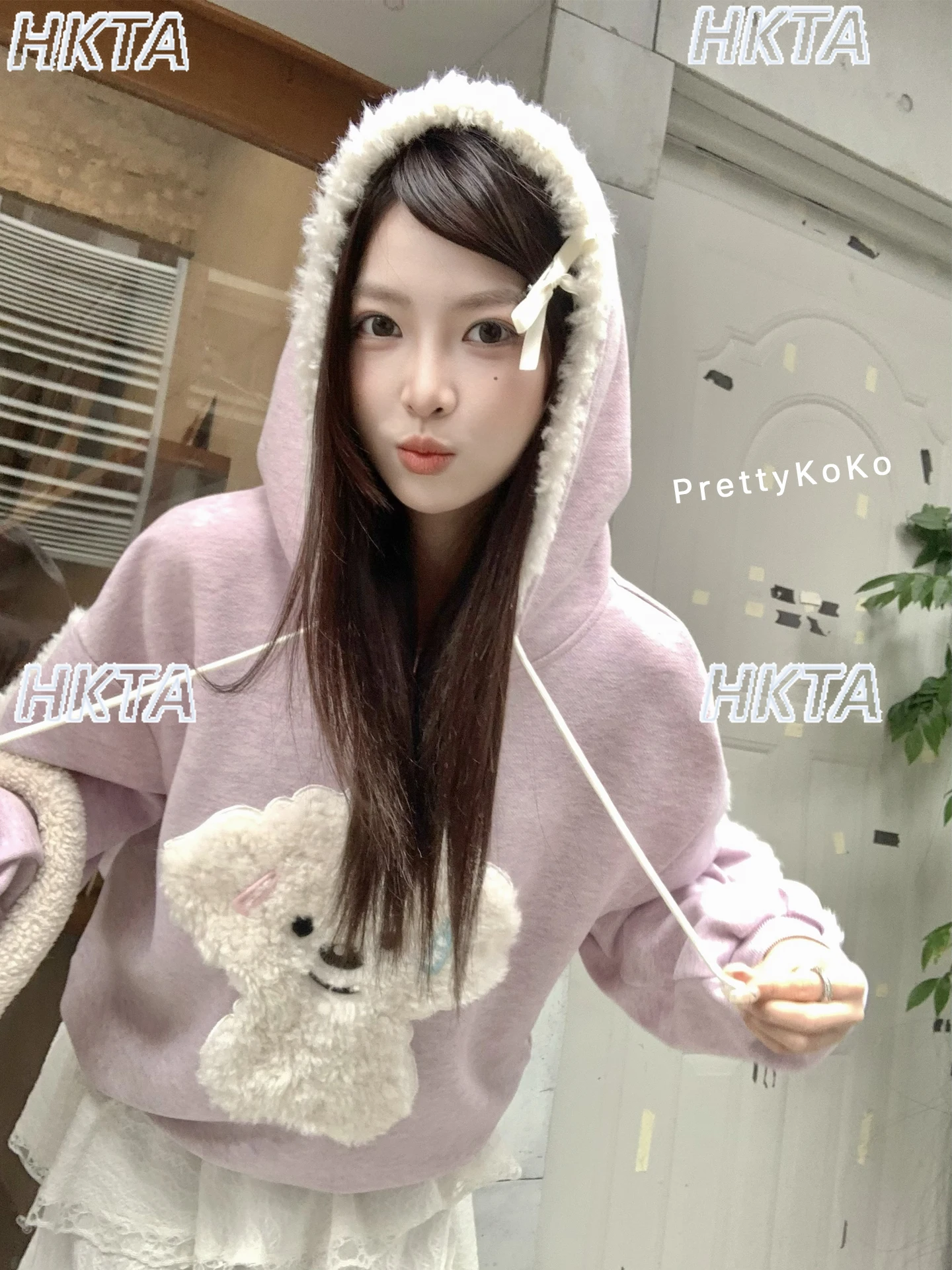 

Sweet Thickened Oversized Hoodie Coat Winter New Warm Embroidery Cute Cartoon Loose Casual Hooded Sweatshirt Pullover Top Women