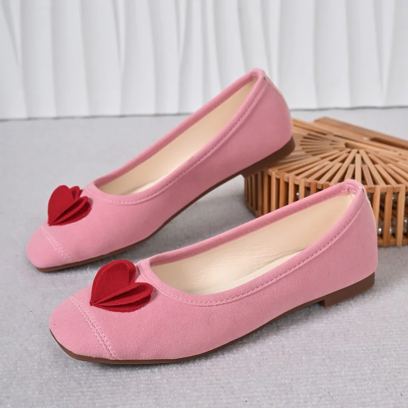 French-Inspired Commuter Ballet Flats - Women's Pink Suede Slip-Ons with Soft Sole, Lightweight & Elegant Flat Shoes