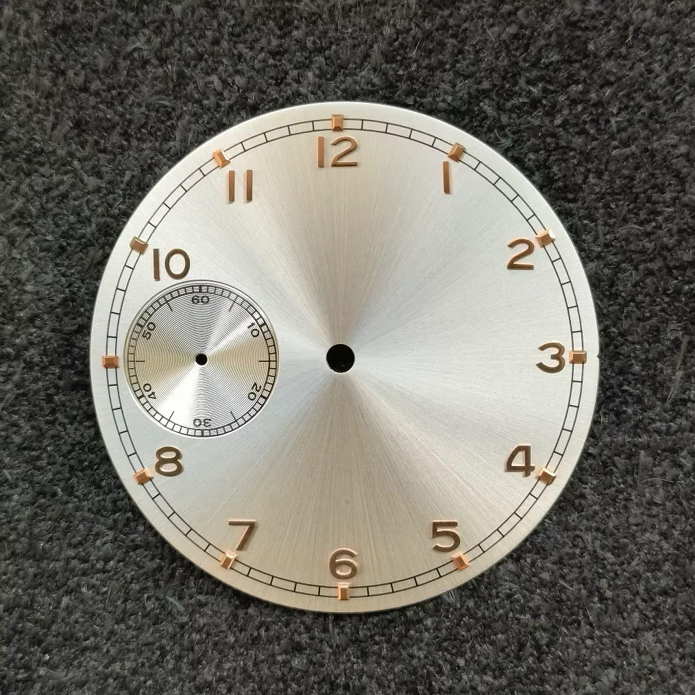 بدون شعار قرص الساعة قرص فضي رقم ذهبي وردي مناسب لحركة ST3600 ETA6497 قطر القرص 37 مللي متر سمك 0.4 مللي متر