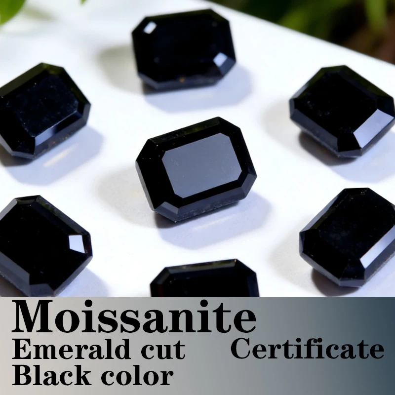 

Emerald Cut Moissanite Stone VVS1 Black Color Certificate DIY Jewelry Artificial Gemstone