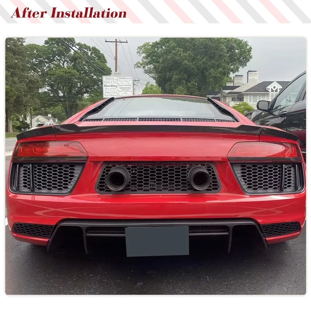 For Audi R8 V10 Gen 2 Coupe 2016-2022 Real Carbon Fiber Car Rear Boot Trunk Racing Spoiler Wing 3PCS Highkick Wing Lip