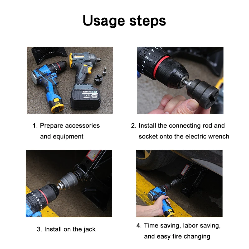 Automotive High Hardness Cross Shape Socket Wrench Electric Conversion Connect Rod Tire Unload Tool Labor-Save Jack