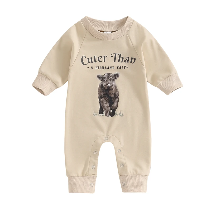 

0-12M Spring Fall Baby Rompers Newborn Infant Baby Boy Girl Clothes Western Bull Head Letter Print Long Sleeve Jumpsuit Clothing