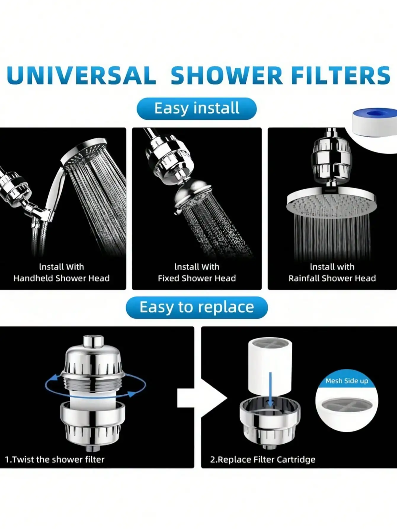 قطعة واحدة من فلتر رأس الدش ذو 20 مرحلة: Vit C/E، يزيل الكلور/المعادن الثقيلة، يناسب جميع الرؤوس