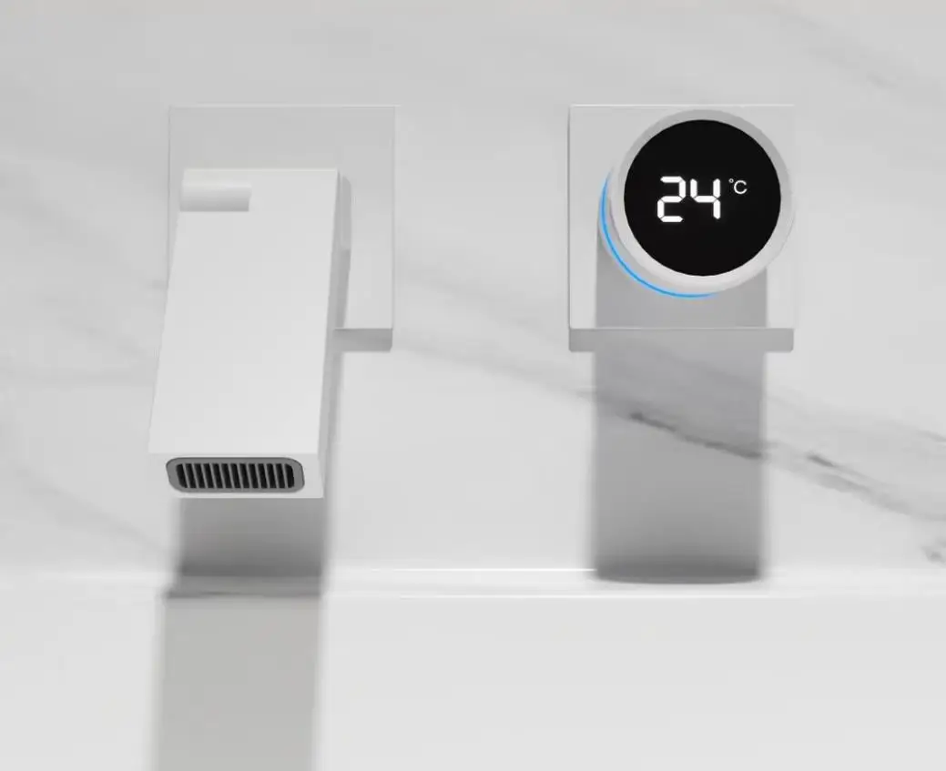 Imagem -05 - Torneira Dobrável de Parede para Banheiro Lavatório Quente e Frio Display Digital Branco ou Preto