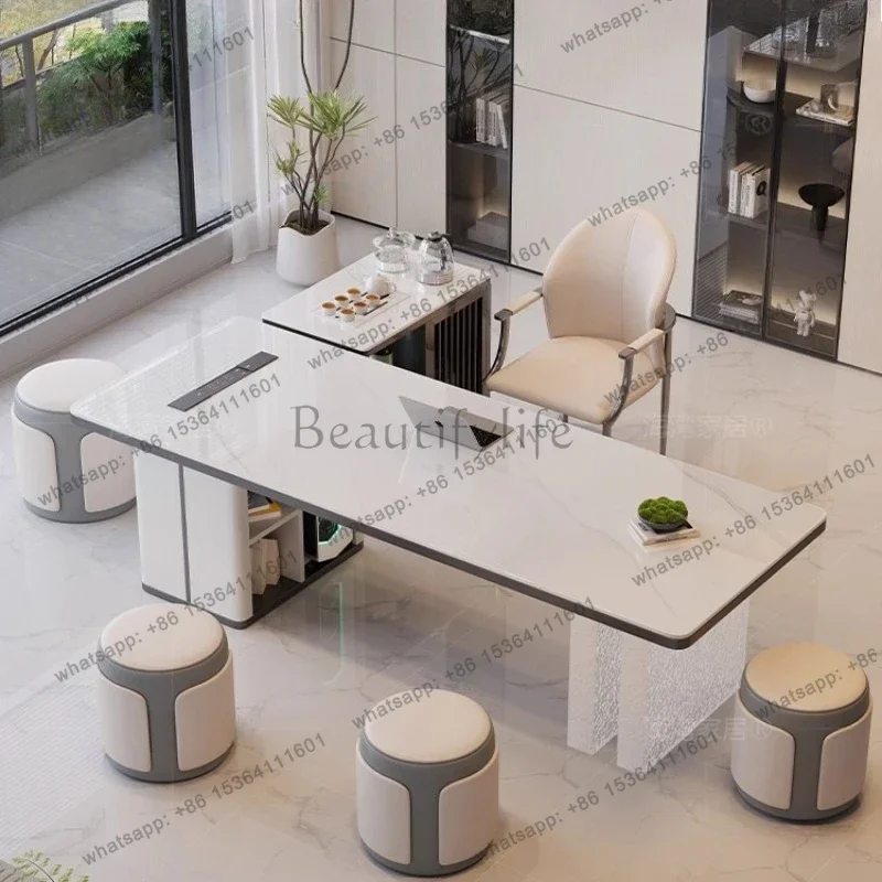combination office tea table integrated with a complete set of light luxury tea tabl Modern simple rock slab tea table and chair