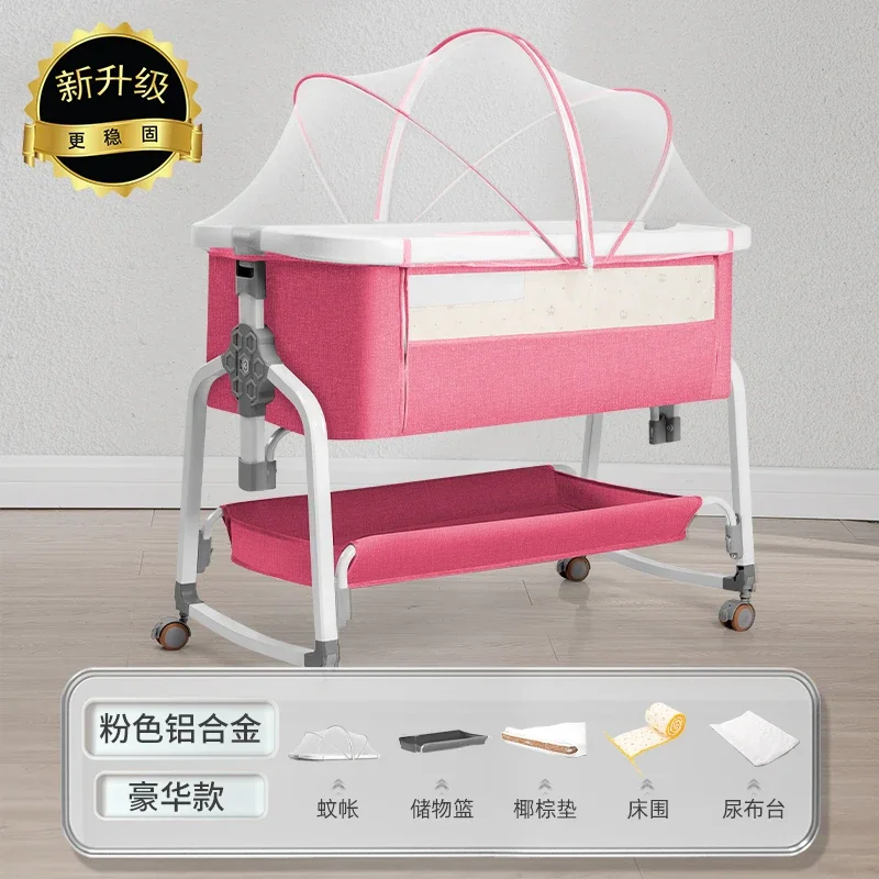 Crib Foldable Splicing Large Bed Portable Bed Mobile Newborn Multi-functional Mobile Baby Bed