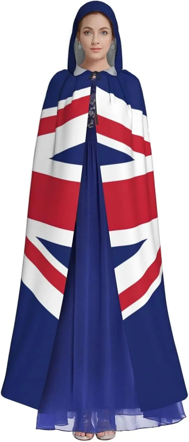 UK Flag print Adult Hooded Cape Carnival Festival Cape Cosplay Robe Costume party Gothic Carnival