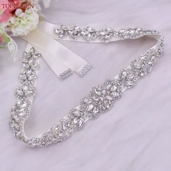 TOPQUEEN – ceinture pour robe de mariée S75, strass en cristal argenté, élégante, luxueuse, perlée, faite à la main, pour demoiselle d'honneur