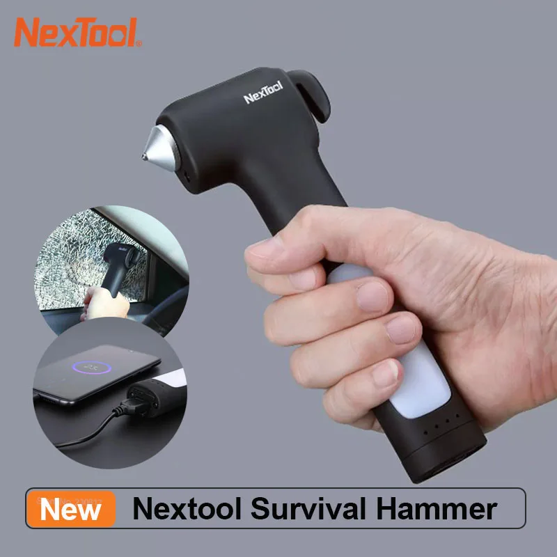 

NexTool Multifunctional Survival Hammer Car Window Breaker USBRecharging Power Bank Emergency Lamp seatbelt cutter Survival Tool