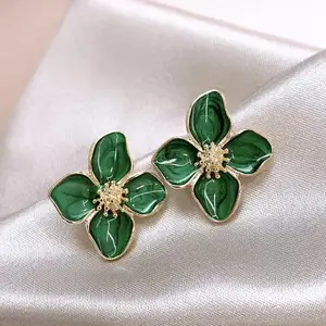 Korean Fashion Women Retro Drinking Enamel Red Flower Earrings Women for Delicate Earrings Luxury Couple engagement Jewelry 10 Main Sales Red Earring - №7