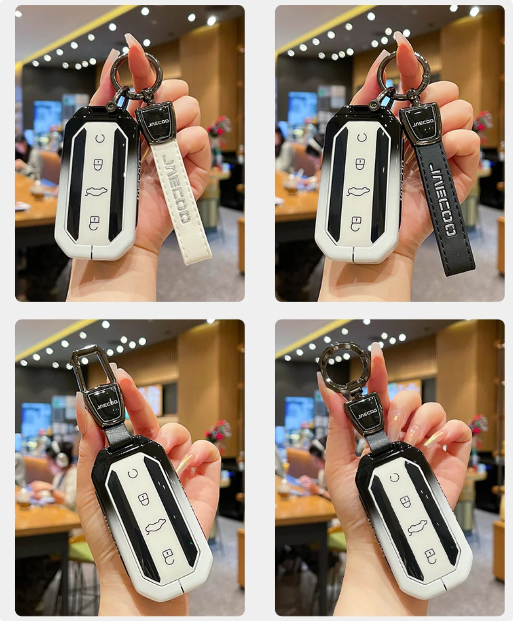 Auto-Schlüsselhülle aus Zinklegierung und Leder mit Kette für Chery Jaecoo J5 J7 2025 Omoda C7 5EV Schlüsselschutz-Zubehör – Detail 4