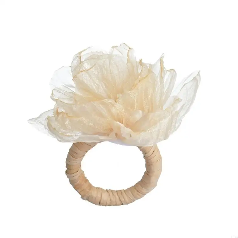   Elegant Handmade Meshes Flower Rings Napkin Holders For Formal Dining Table Styling