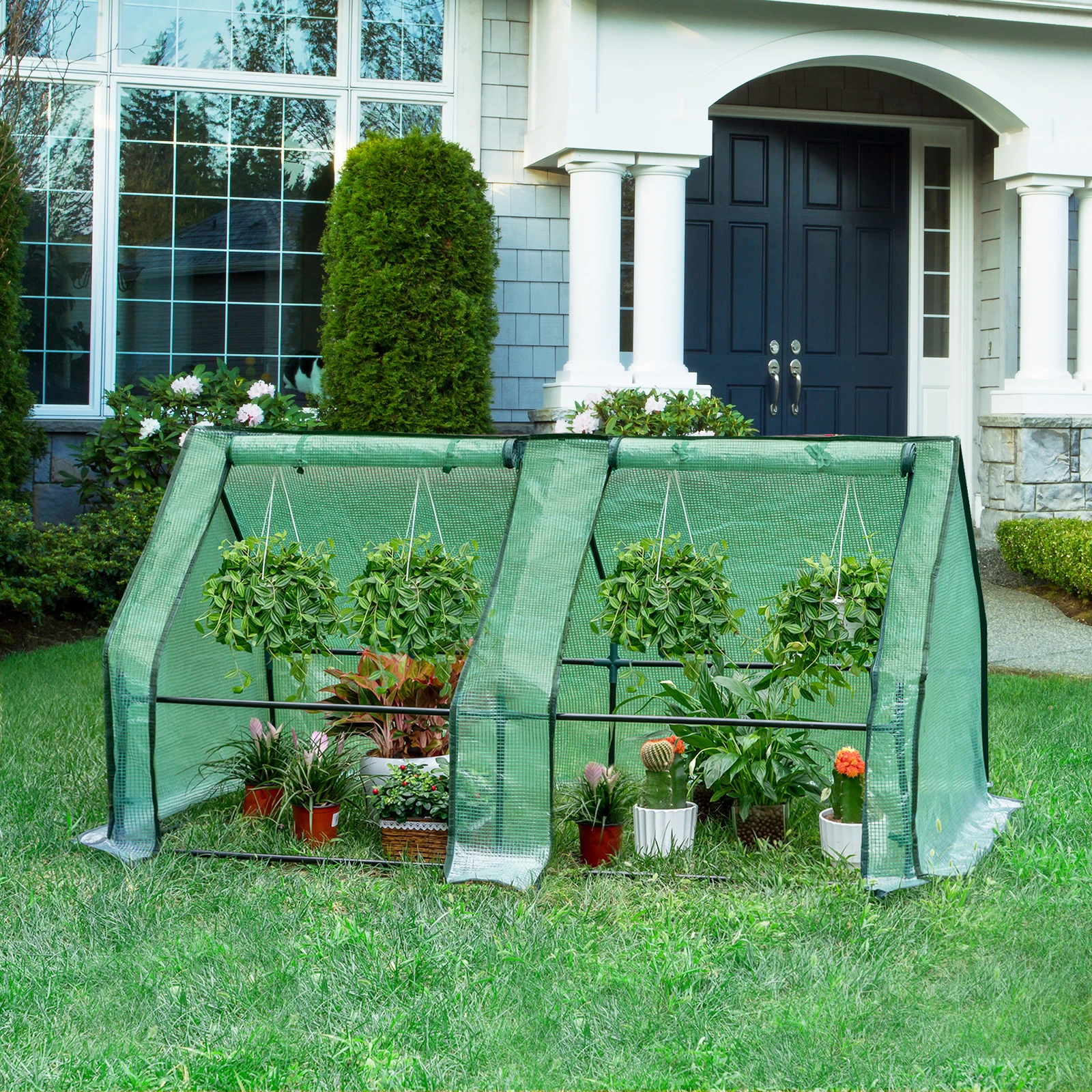 WOLTU Folien-Gewächshaus mit 4 Heringen, verstärkter PE-Plane, aufrollbare Türen, Warmhaus für Pflanzen, Tomaten, Blumen