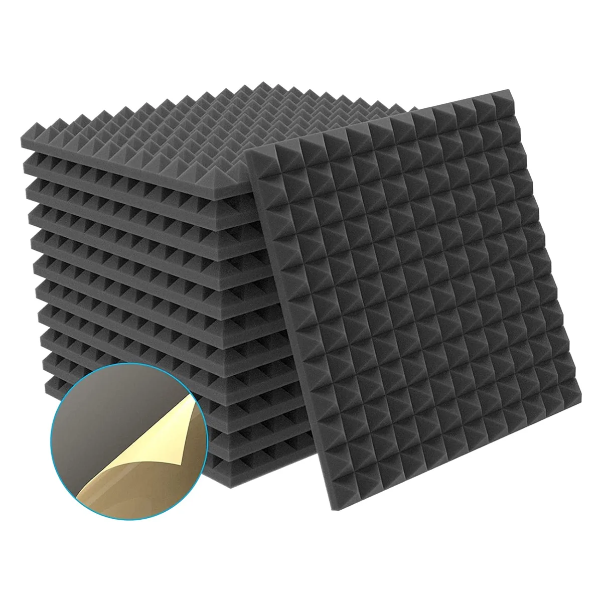 12 Pack Acoustic Foam Self-Adhesive Pyramid Foam,Sound Insulation Sound Absorber for Sound Studio, Office, Study,