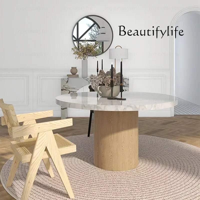 M Natural Marble Dining Table Carrara White Nordic Simple Round French Cream Restaurant Log Table