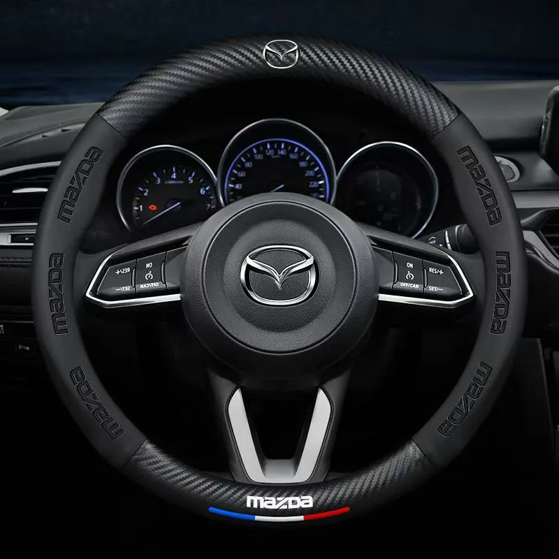 

Carbon Fiber Leather Steering Wheel Cover Breathable Non-slip for Mazda 3 bk bl 323 Axela Atenza CX-3 CX-4 CX5 CX-7 Accessories