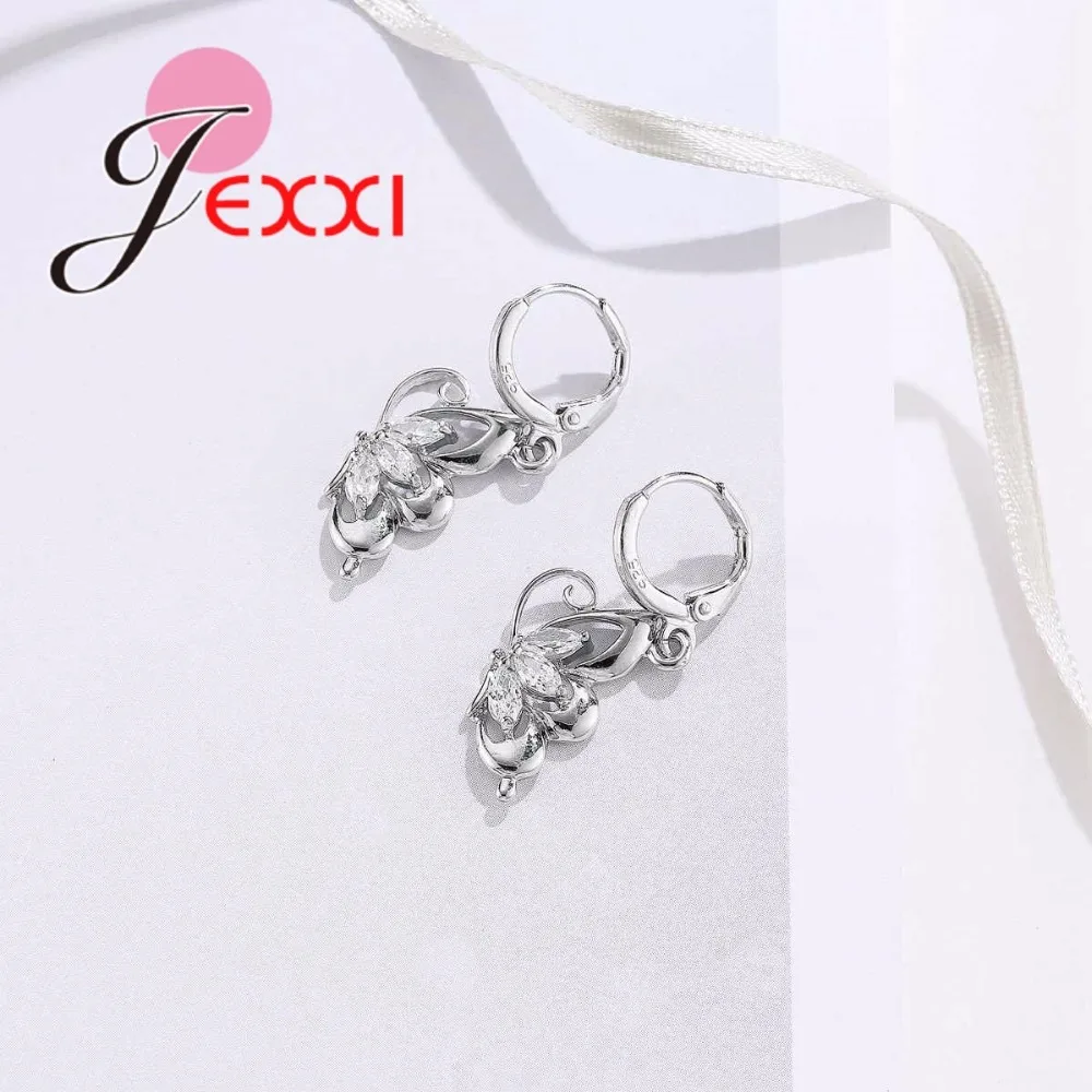 925 Sterling Silver Jewelry Sets for Women Wedding Necklace Pendant Hoop Earrings Elegant Cubic Zirconia Butterfly