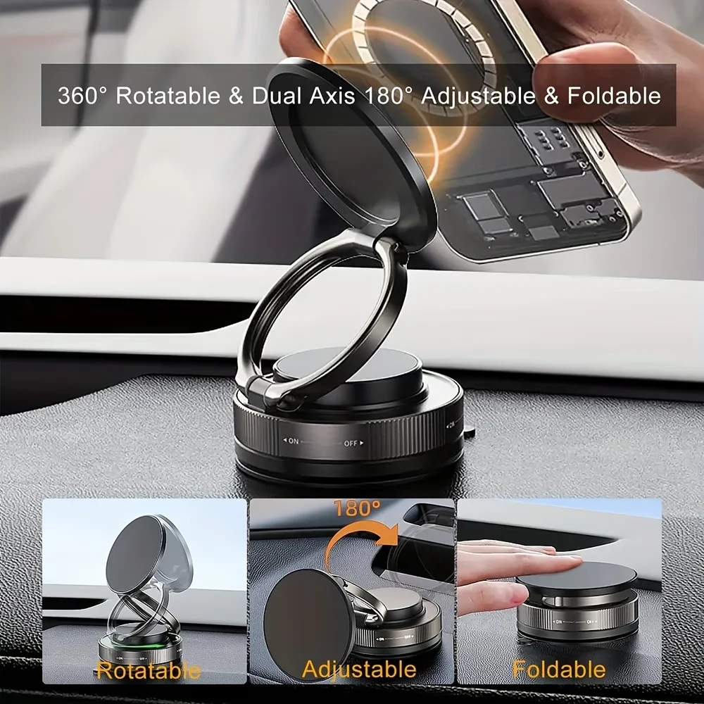 360° Rotating Magnetic Car Phone Holder-Super Strong Vacuum Suction Cup Magnetic Mount Universal Phone Stand for All Smartphone