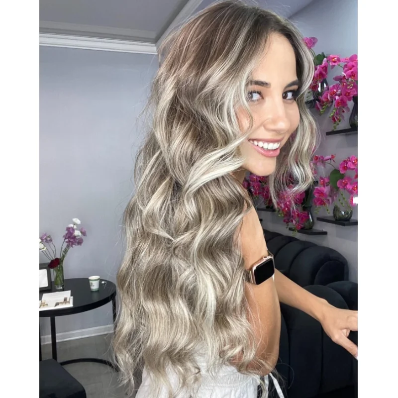 الرماد الداكن أومبير الاصطناعية 13x4 موجة فضفاضة HD الدانتيل شعر مستعار أمامي الجزء الأوسط الطبيعي قسط عالية الجودة شعر الطفل مقاومة للحرارة شعر مستعار