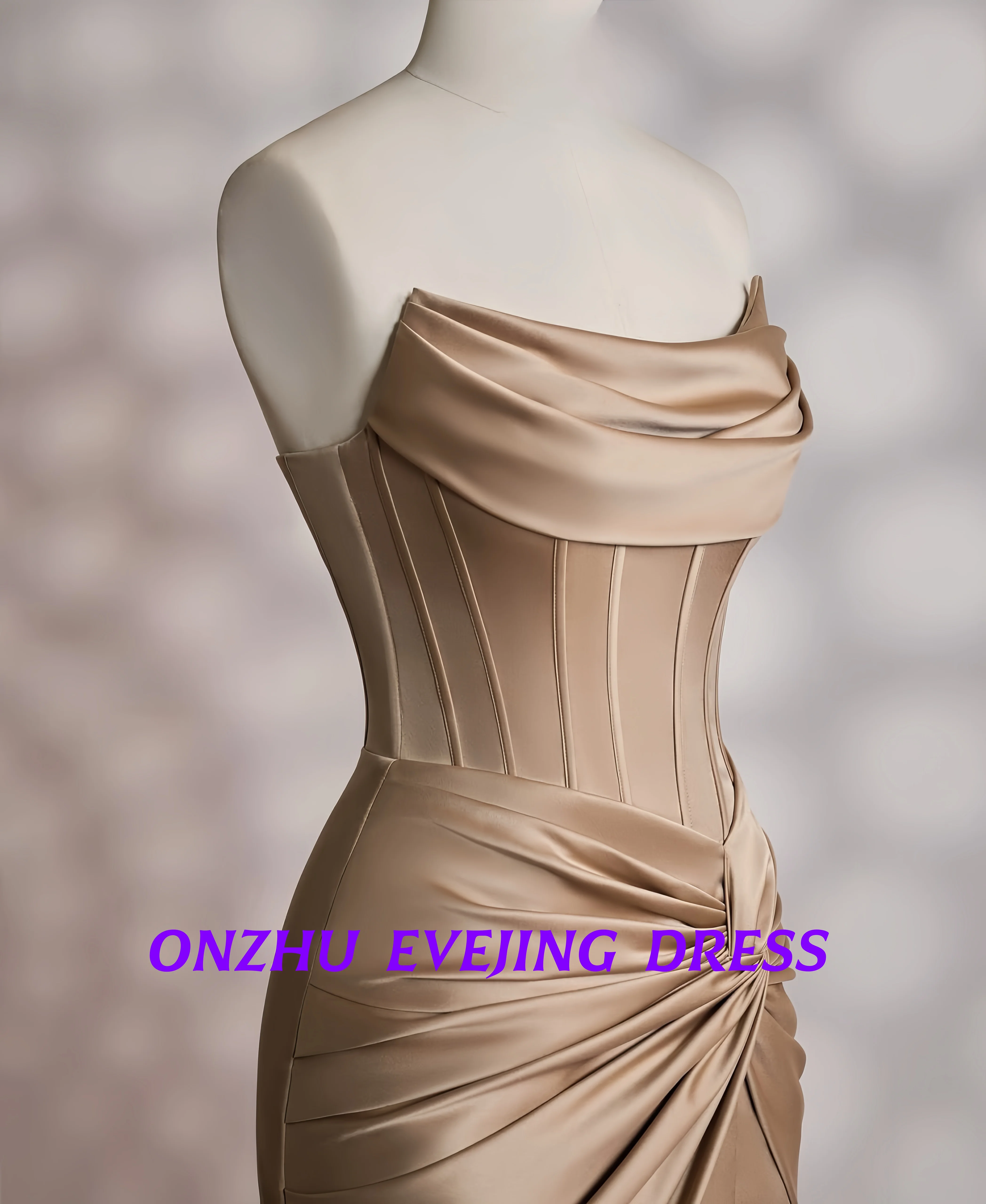 فساتين سهرة نسائية مخصصة بدون حمالات بدون أكمام من الساتان حورية البحر للمناسبات الخاصة