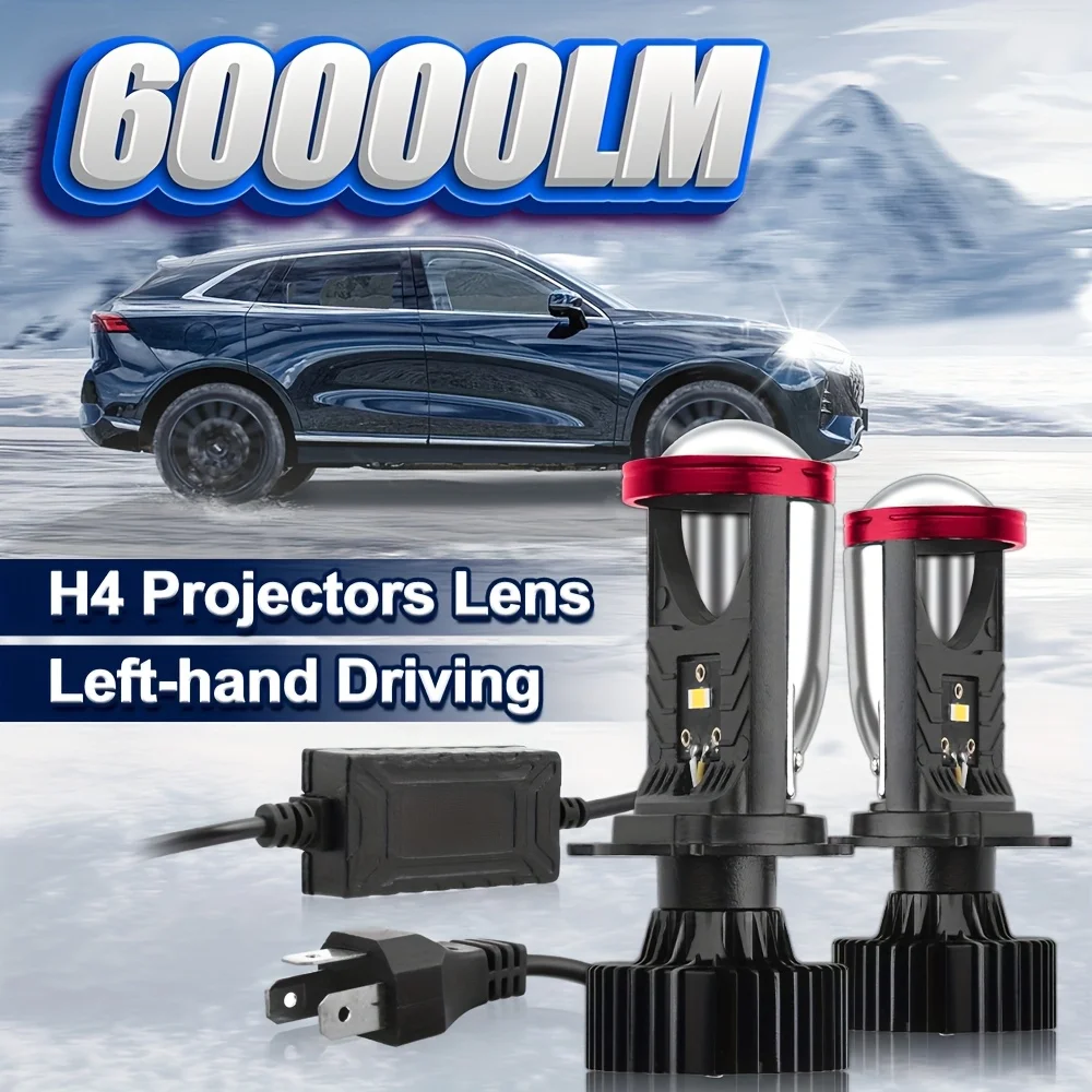 

2 шт. лампа для фар H4 High&Low All In One, 60000LM 250W 3570 CSP Chip, новые светодиодные линзы для проекторов, 6000K белый супер яркий свет