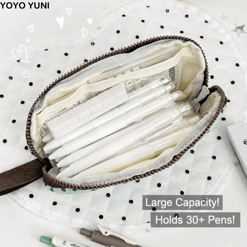 Y2k Polka Dot Pencil Case Cloth Large Capacity Pencil Pouch Desktop Storage Korean Style Stationery Storage Bag