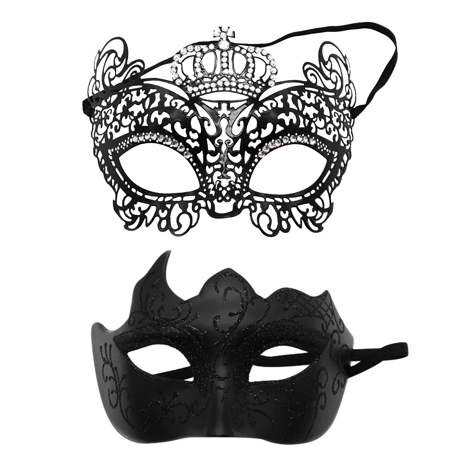 2PCS Couple Retro Half Face Masquerade Mask for Women and Men Venice Mask Halloween Costume Accessories Cosplay Party Props