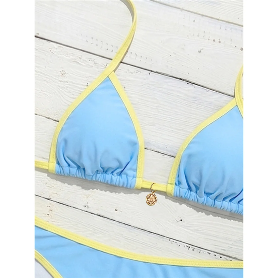 XS - L Neckholder-Bikini Damen-Badebekleidung Zweiteiliger Bikini-Set Brasilianischer Badeanzug mit hohem Beinausschnitt V8185 – Detail 8