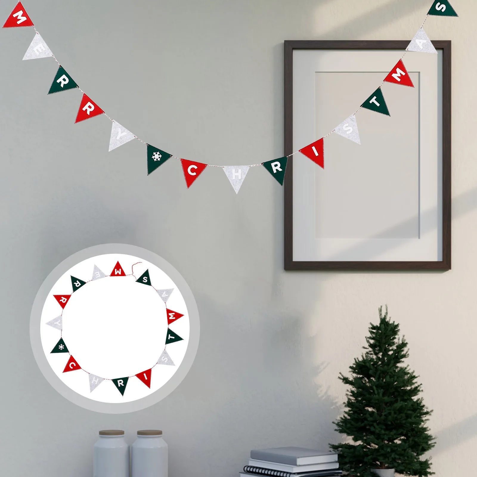 

1Set Merry Christmas Pennant Banner Felt Triangle Hanging Banner Indoor Outdoor Holiday Party Decoration Christmas Felt Wall