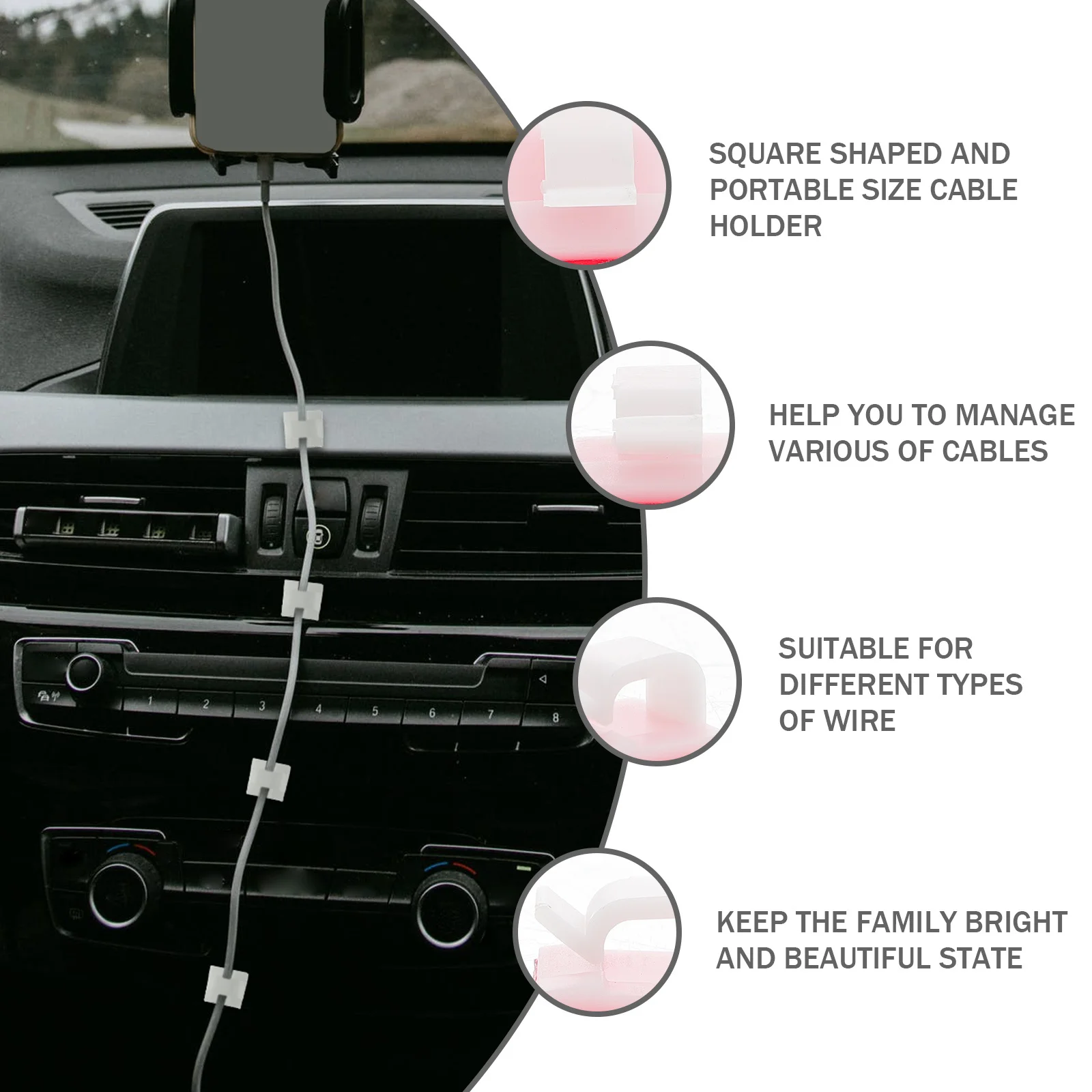 

50Pcs Square Shaped Desktop Cable Storage Holder Practical Wire Organizer for USB Charging Cables Plastic Cable Winder